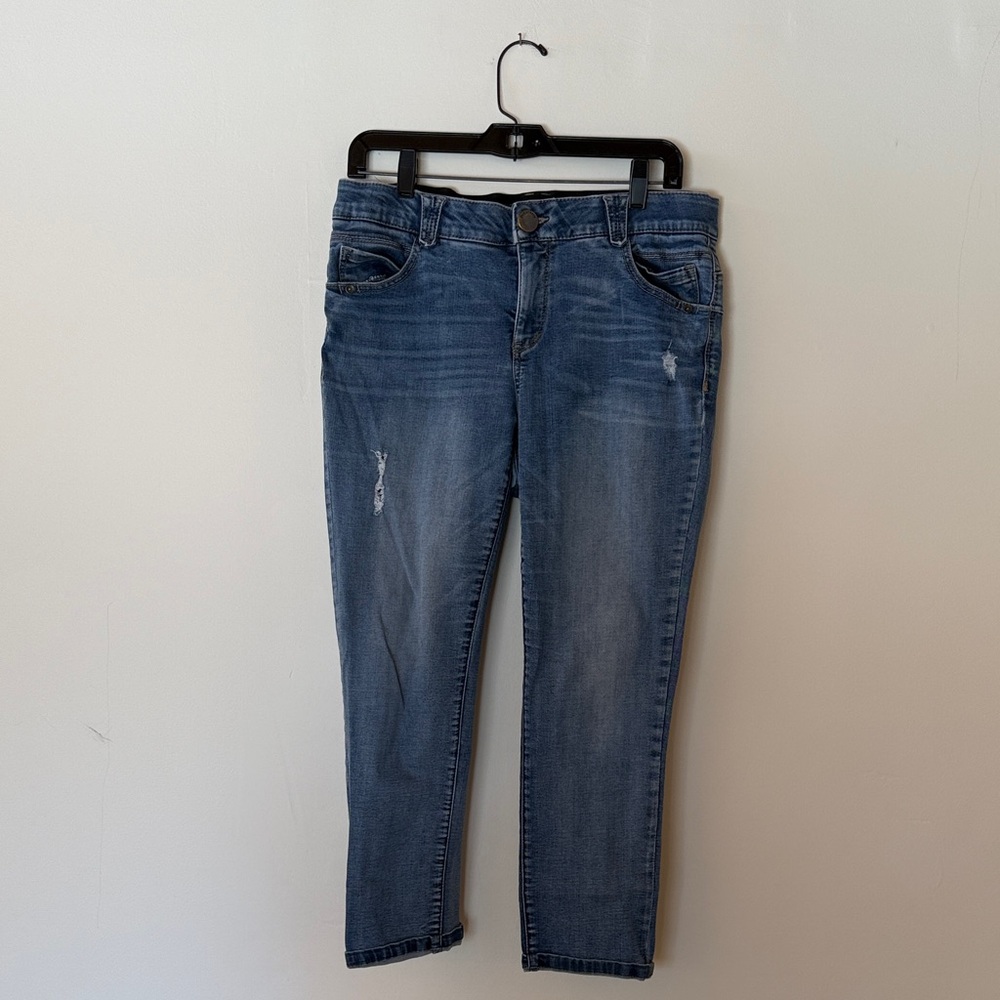 Democracy Blue Distressed Ankle Crop Jeans